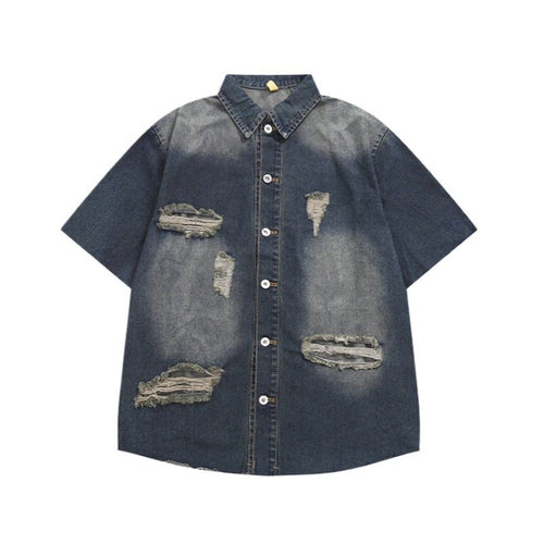 Washed Ripped Denim Shirts - Thrashink