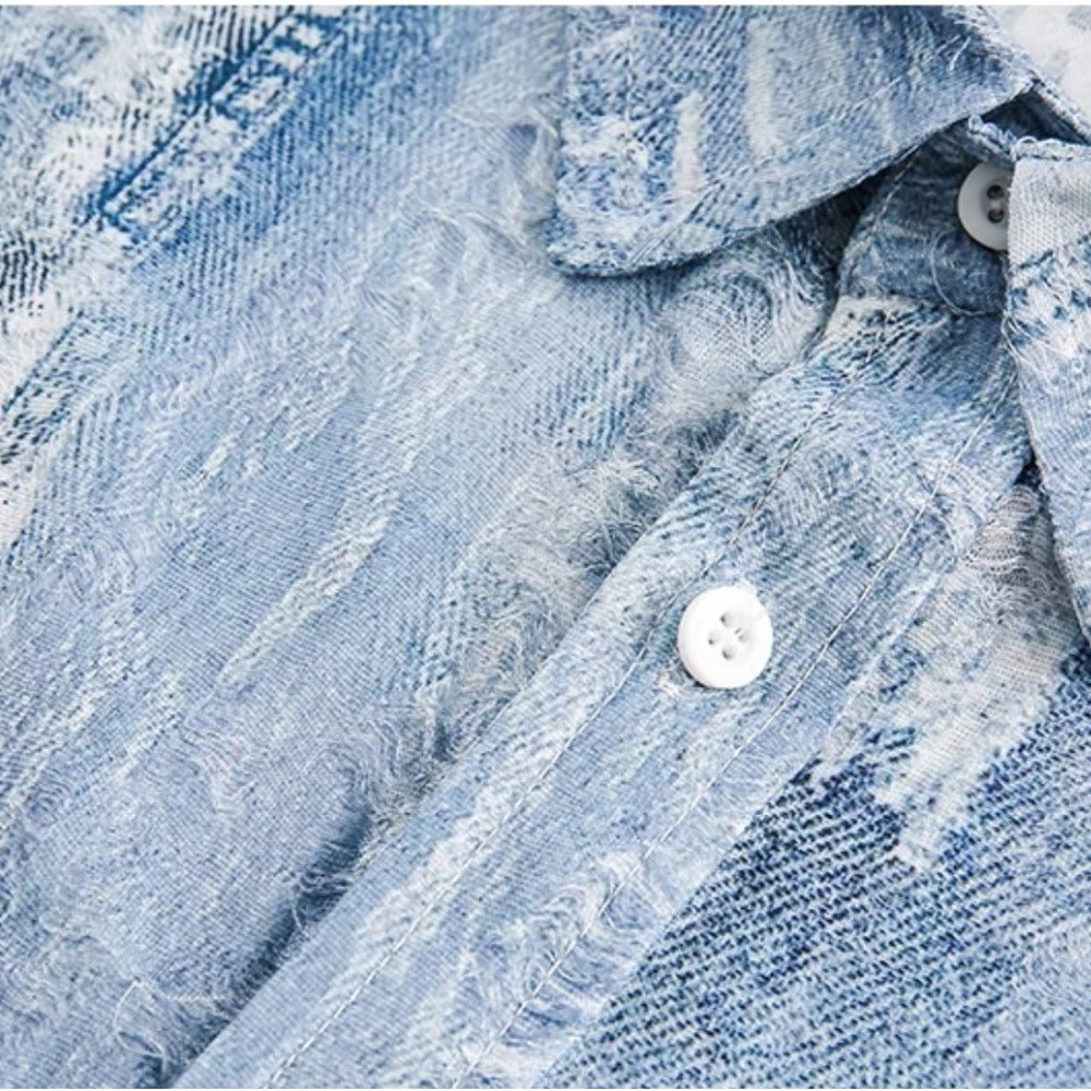 Washed Tie - dye Denim Shirt - Thrashink