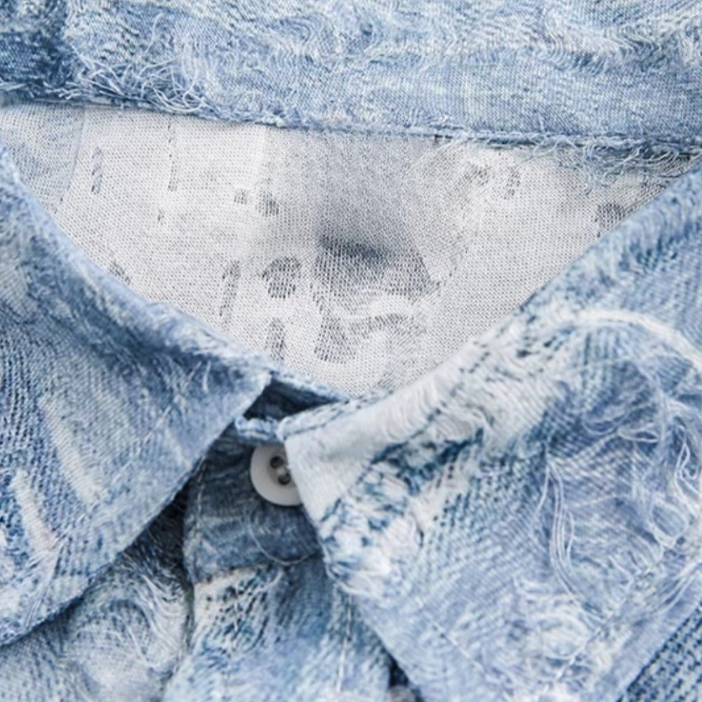 Washed Tie - dye Denim Shirt - Thrashink