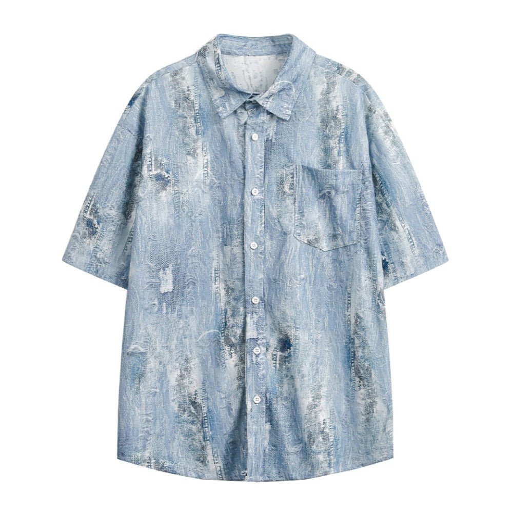 Washed Tie - dye Denim Shirt - Thrashink
