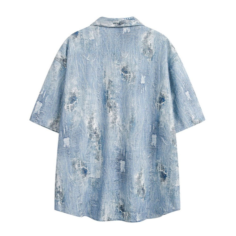Washed Tie - dye Denim Shirt - Thrashink