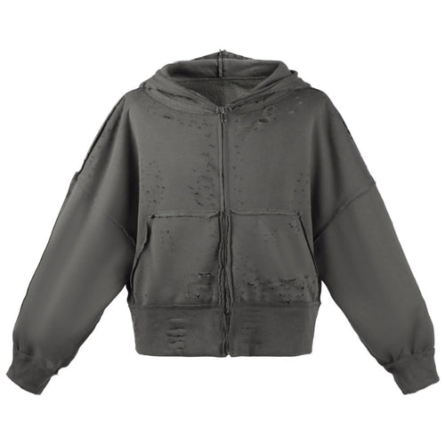 Wasteland - style Distressed Zip - up Hoodie - Thrashink