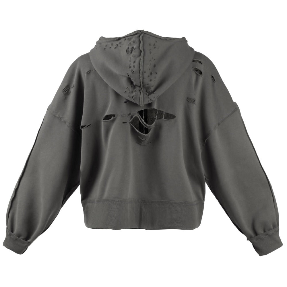 Wasteland - style Distressed Zip - up Hoodie - Thrashink