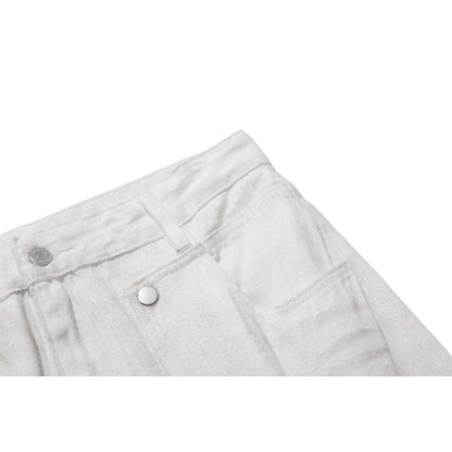 White Gradient Distressed Loose Cargo Pants - Thrashink