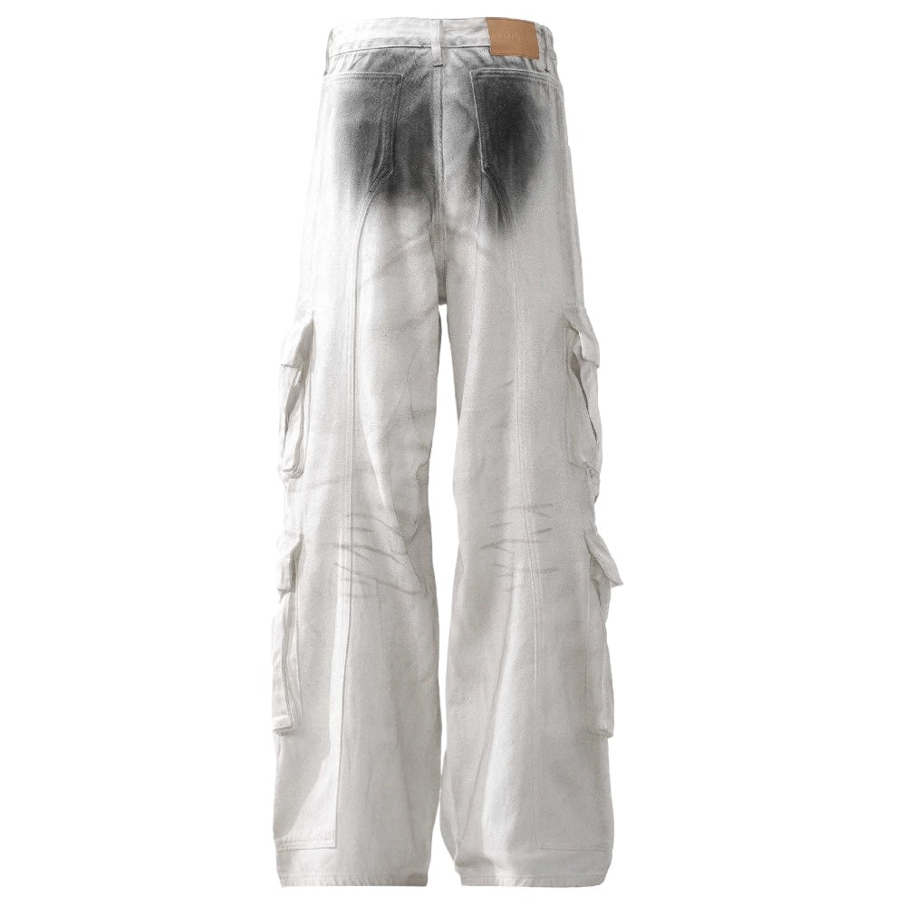 White Gradient Distressed Loose Cargo Pants - Thrashink