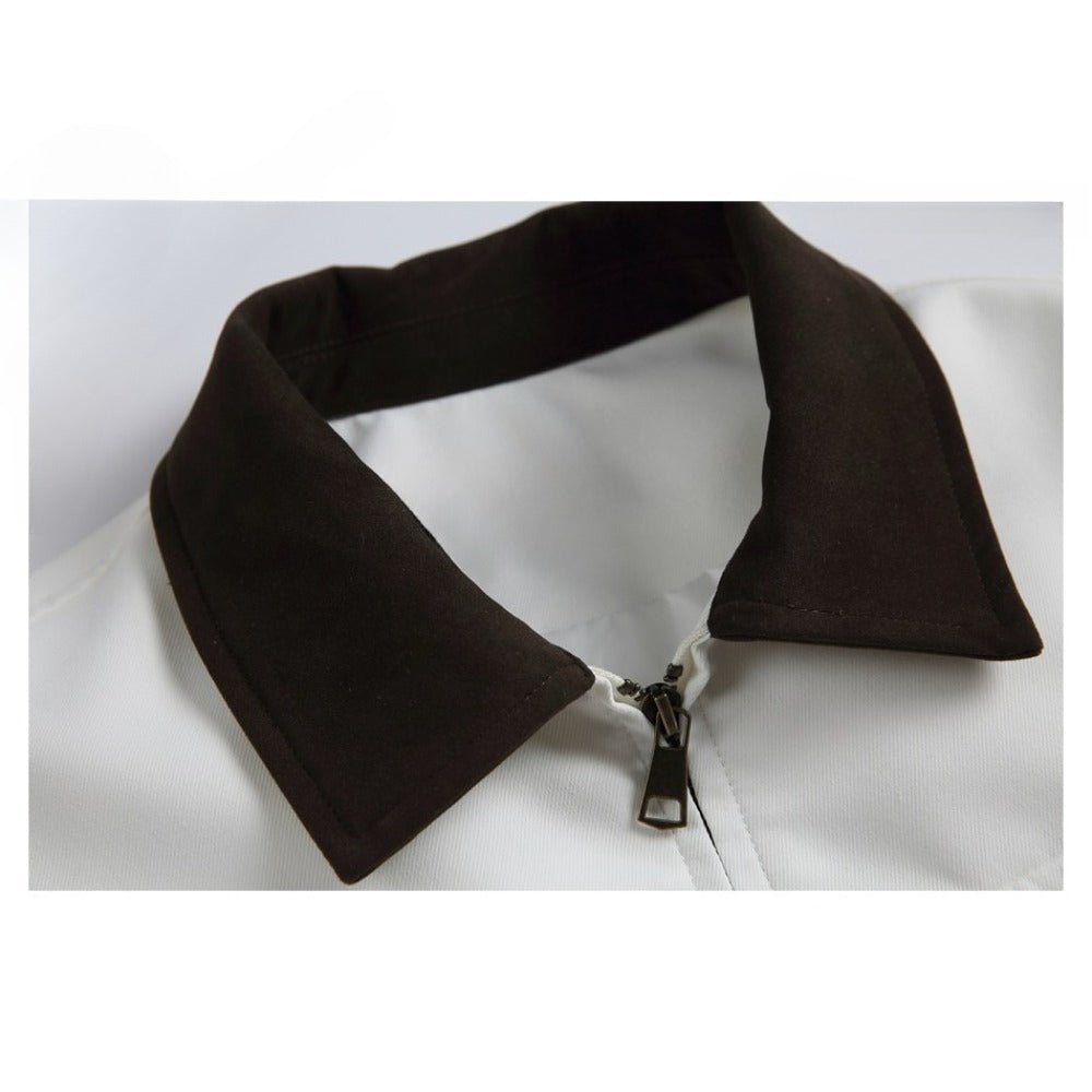 White Multi - Pocket Contrast Lapel Jacket - Thrashink