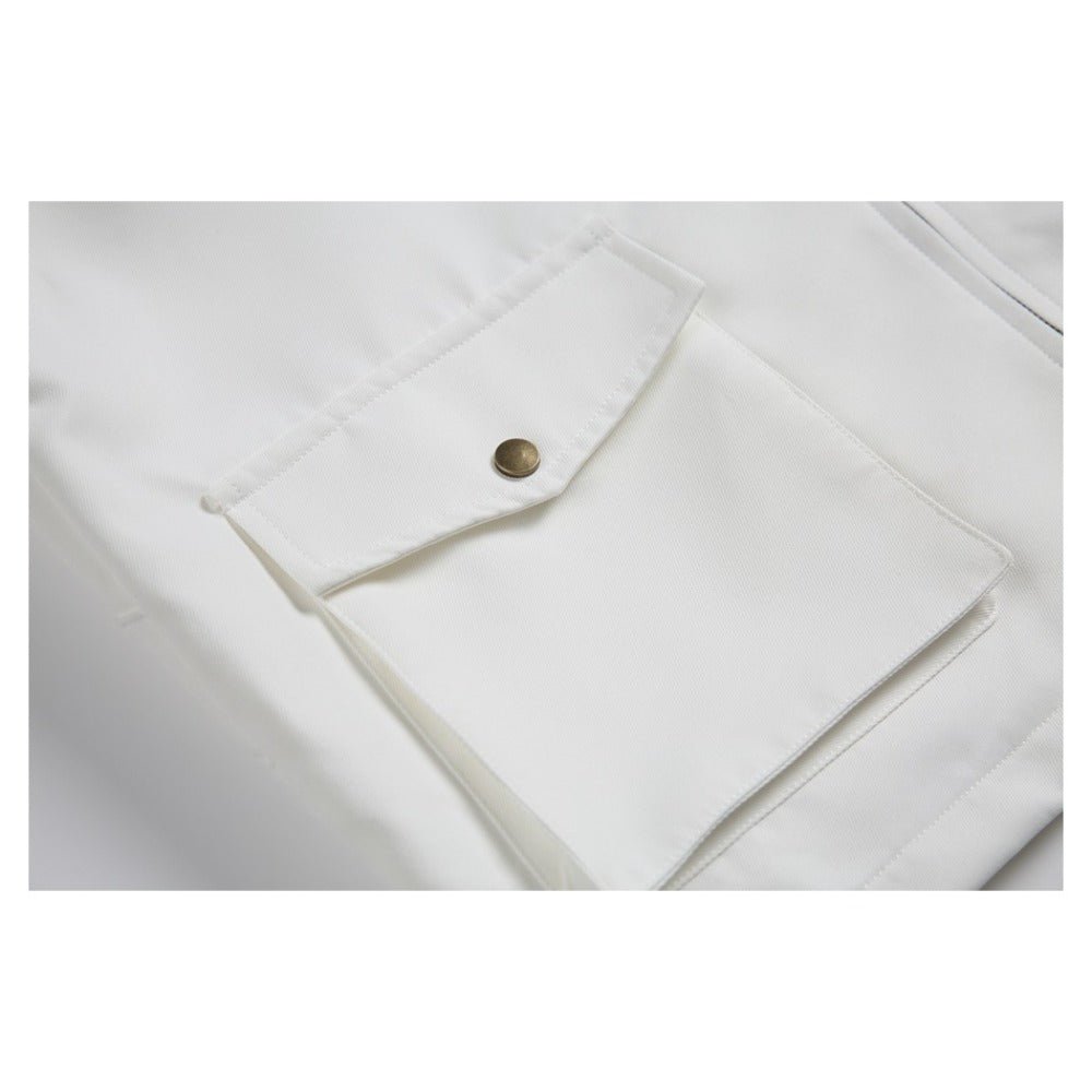 White Multi - Pocket Contrast Lapel Jacket - Thrashink