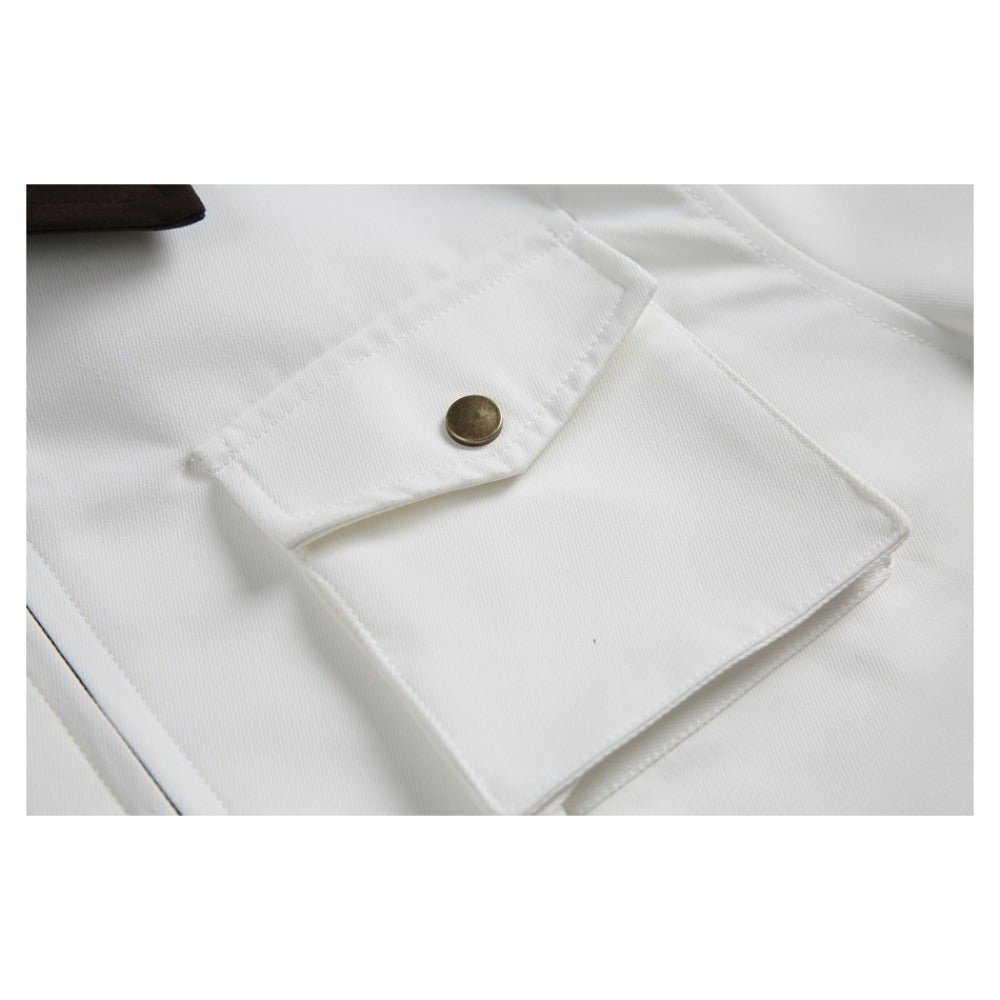 White Multi - Pocket Contrast Lapel Jacket - Thrashink