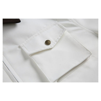 White Multi - Pocket Contrast Lapel Jacket - Thrashink