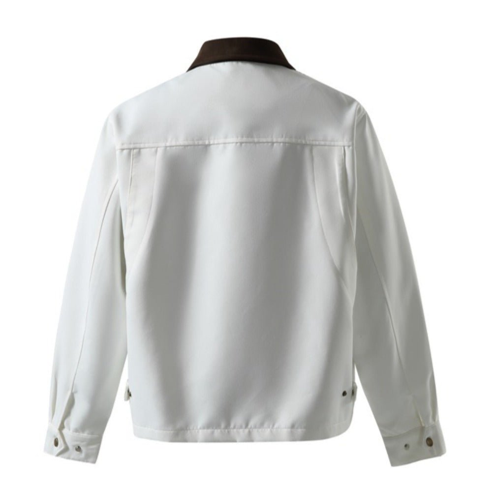 White Multi - Pocket Contrast Lapel Jacket - Thrashink