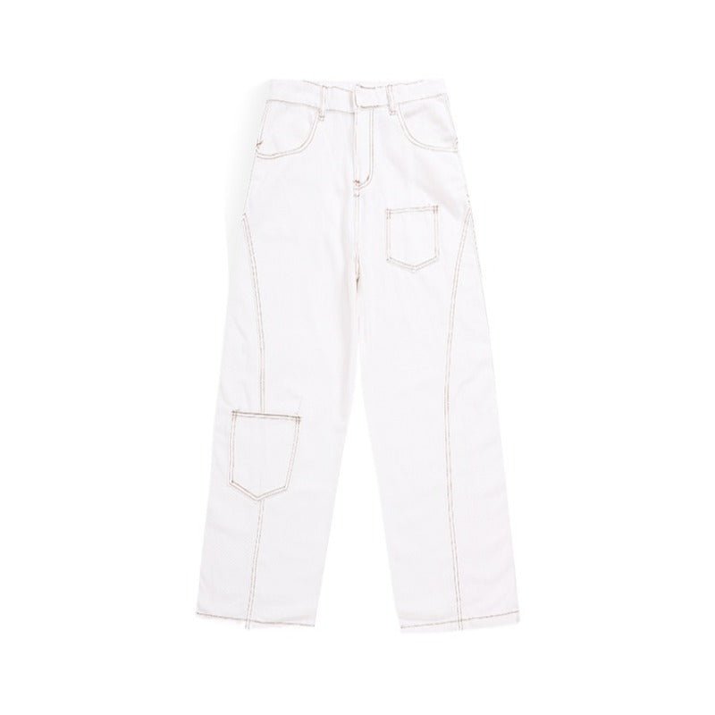 White Wide Leg Loose Fitting Jeans - Thrashink