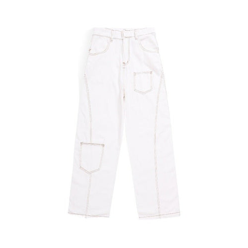 White Wide Leg Loose Fitting Jeans - Thrashink