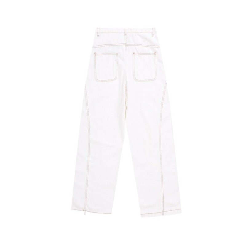 White Wide Leg Loose Fitting Jeans - Thrashink