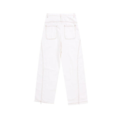White Wide Leg Loose Fitting Jeans - Thrashink
