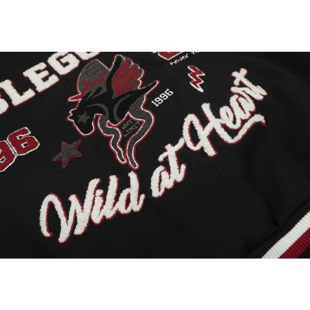Wild At Heart Embroidered Varsity Padded Jacket - Thrashink