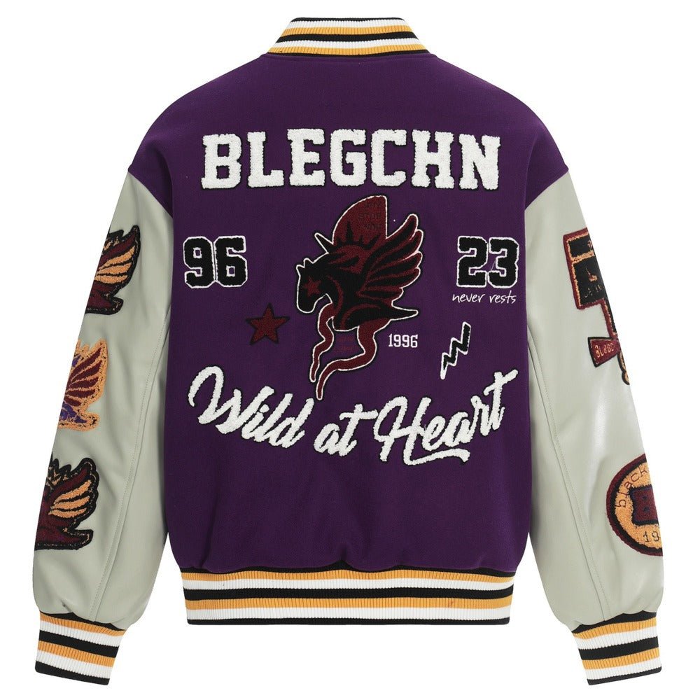 Wild At Heart Embroidered Varsity Padded Jacket - Thrashink