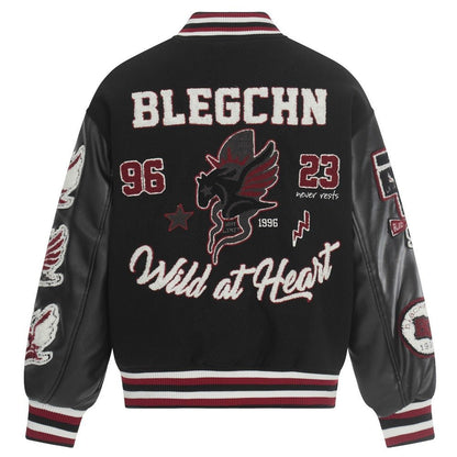 Wild At Heart Embroidered Varsity Padded Jacket - Thrashink