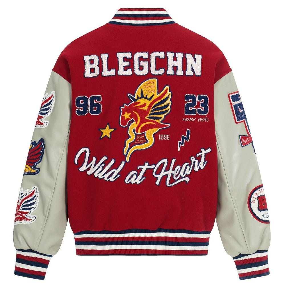 Wild At Heart Embroidered Varsity Padded Jacket - Thrashink