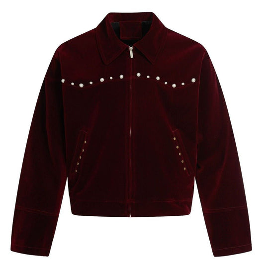 Wine Velvet Pearl - Embellished Jacket - Thrashink