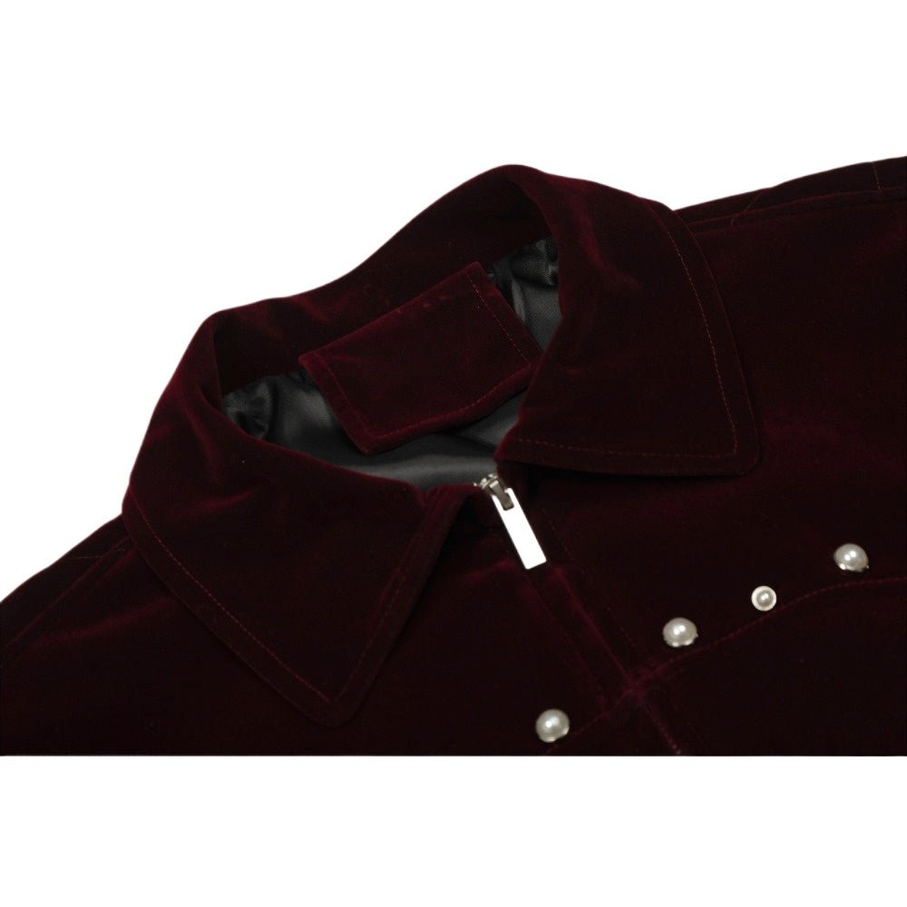 Wine Velvet Pearl - Embellished Jacket - Thrashink