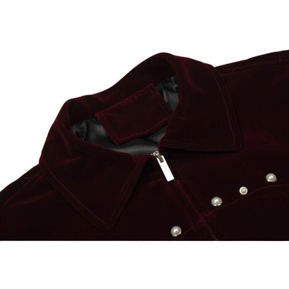 Wine Velvet Pearl - Embellished Jacket - Thrashink
