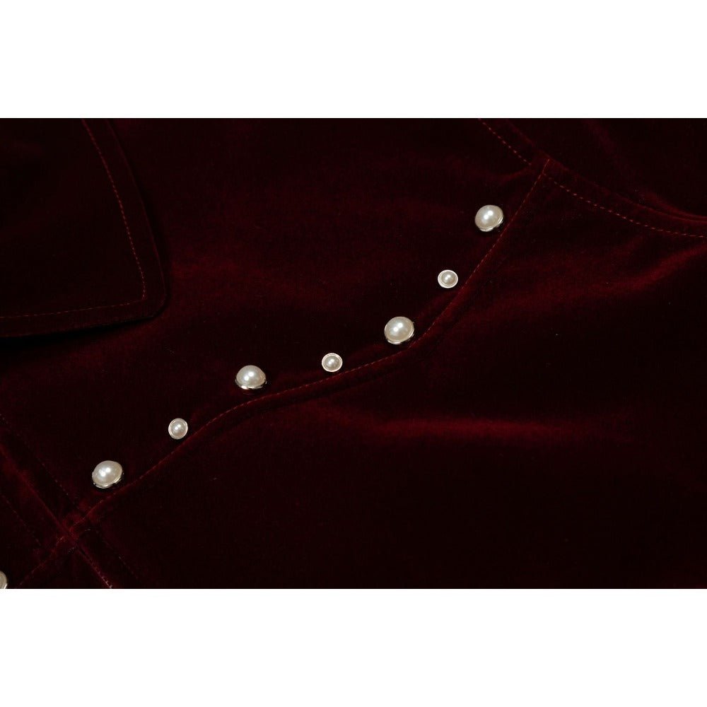 Wine Velvet Pearl - Embellished Jacket - Thrashink
