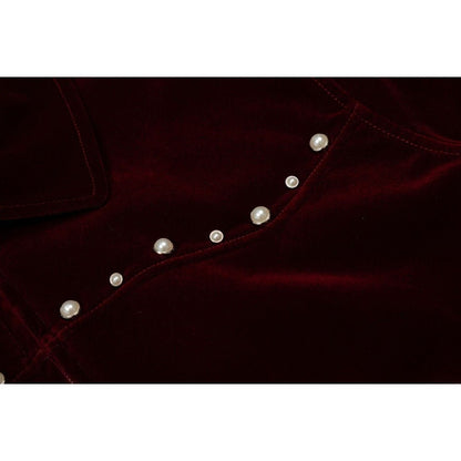 Wine Velvet Pearl - Embellished Jacket - Thrashink